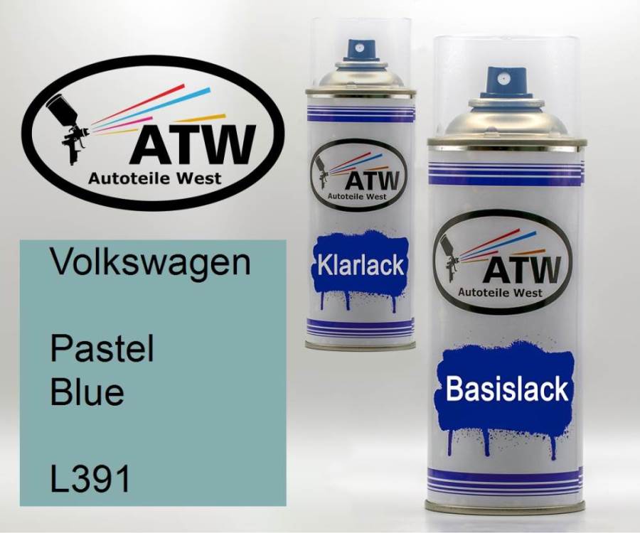 Volkswagen, Pastel Blue, L391: 400ml Sprühdose + 400ml Klarlack - Set, von ATW Autoteile West.